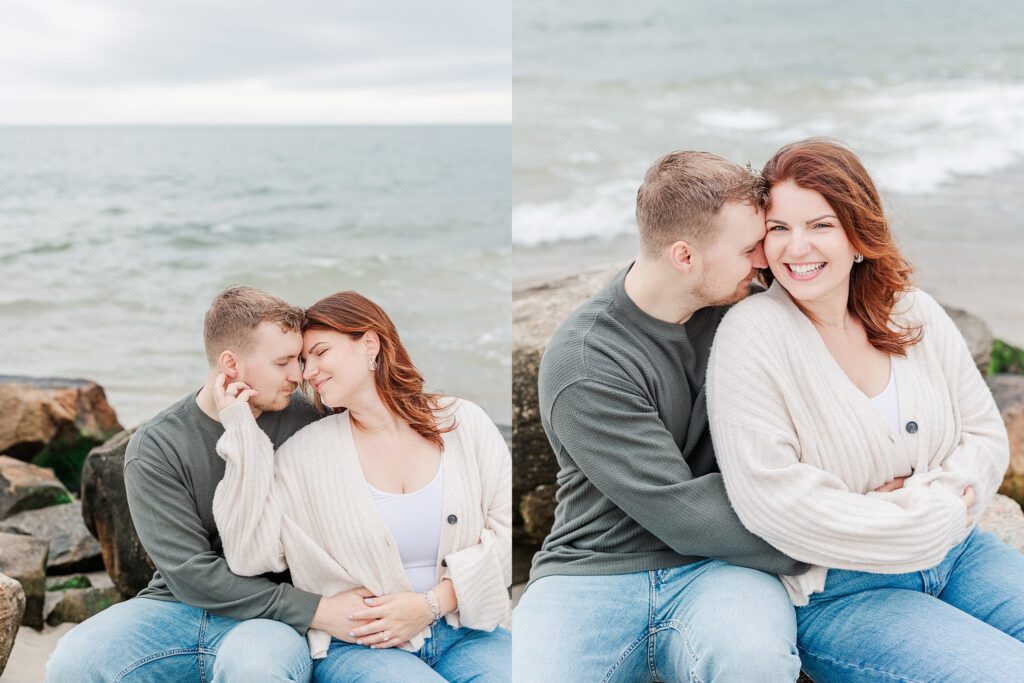 Eolia Mansion engagement beach portrait of Kimberly and Alexander by the ocean